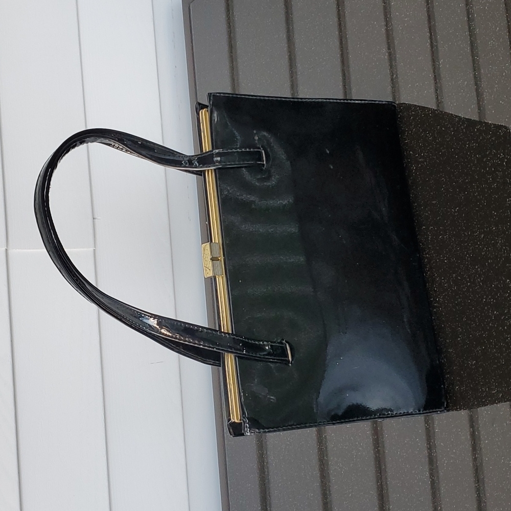 Vintage Normandie Black Patent Leather Purse Pocketbook